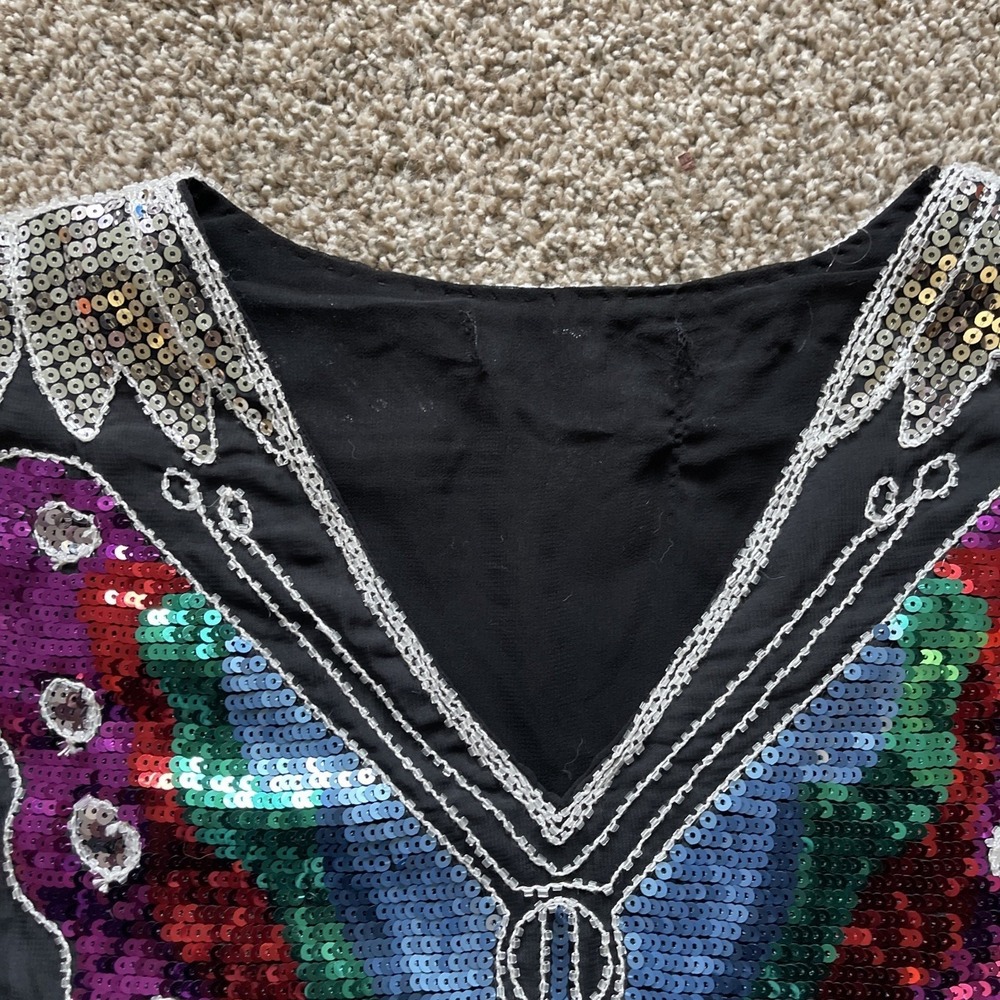 VTG Fairy‎ Sequin Butterfly  Top Silk S/M Croquette Bratz Whimsical Babydoll Y2K - Picture 7 of 14